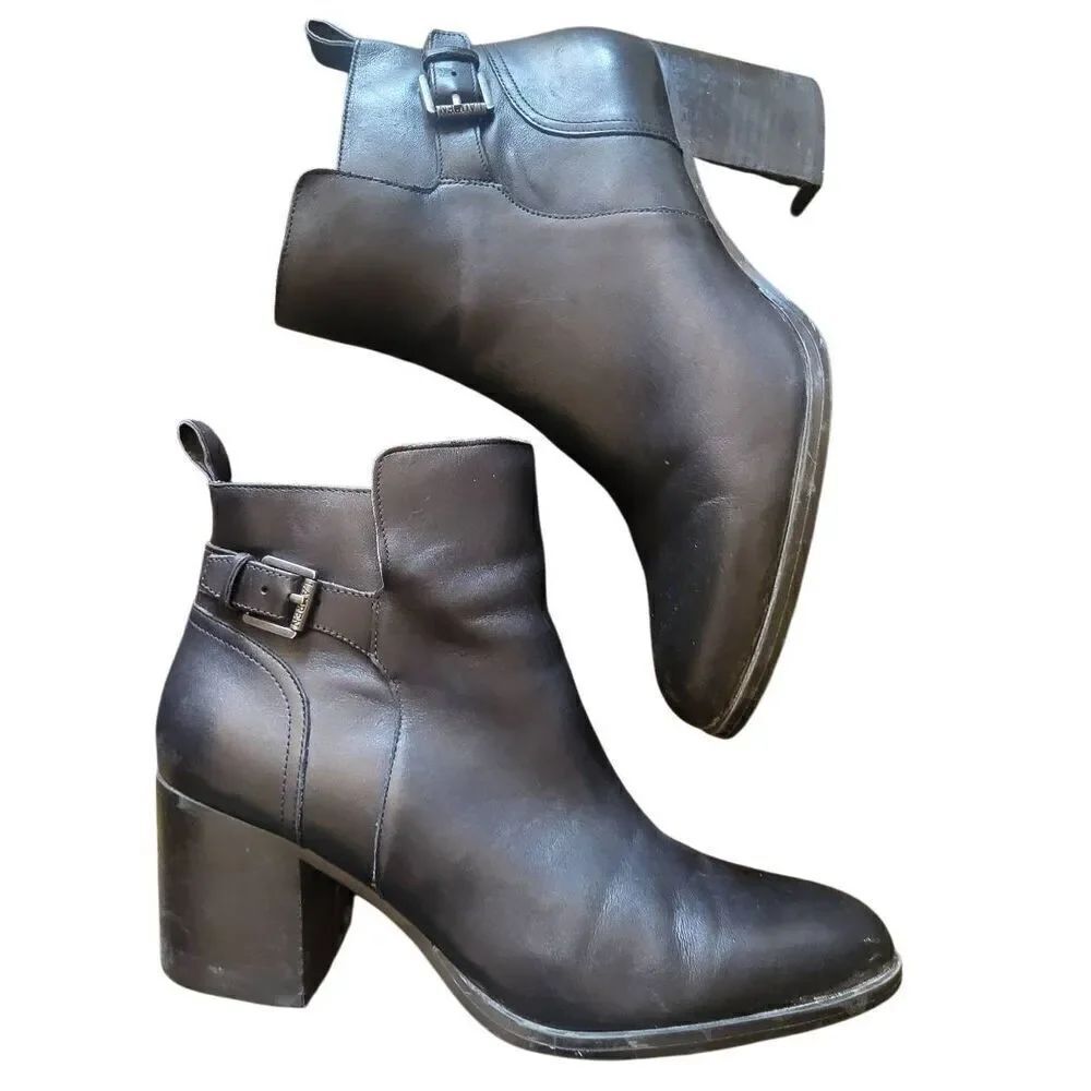 Lauren Ralph Lauren Boots Women's 10 Black Gemma Block Heel Buckle Classic